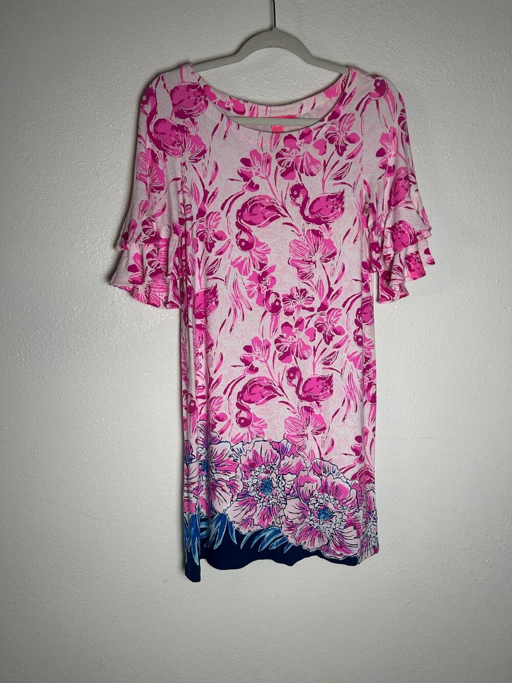 Lilly Pulitzer Lula Dress Coral Reef Dress Flamingo Summer Ruffles Sz Small